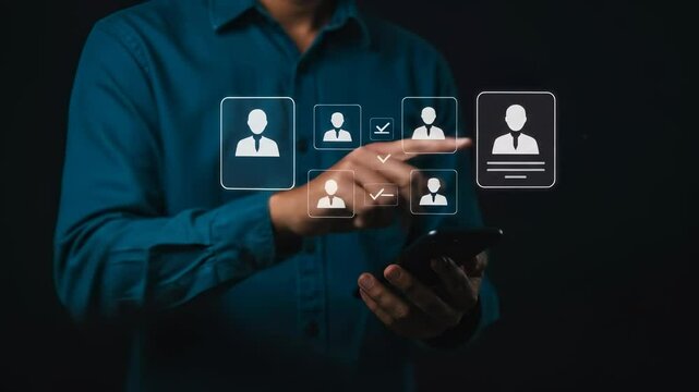 HR Tech: Hiring Manager Using Mobile App to Select Candidates - Recruitment, Talent Acquisition, Digital HR