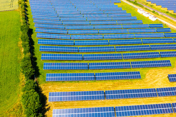Photovoltaic modules on field in summer