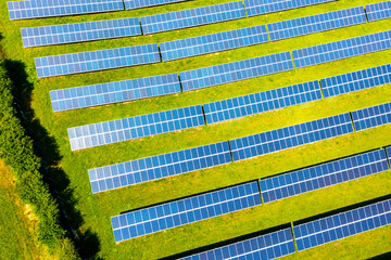 Photovoltaic modules on field in summer