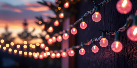 Sunset Sky with Hanging Pink Fairy Lights

