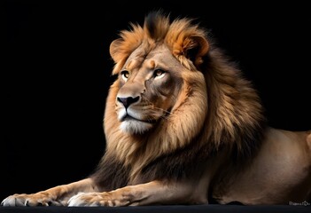 Obraz premium Majestic Male Lion Close-Up Portrait for wildlife publications, educational materials, posters, or conservation campaigns.