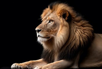 Fototapeta premium Majestic Male Lion Close-Up Portrait for wildlife publications, educational materials, posters, or conservation campaigns.