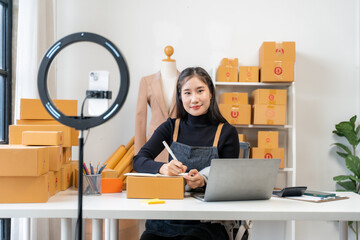 Asian Woman Small Business Owner at Home Office