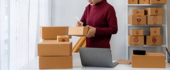 Small Business Owner Preparing Packages for Shipment