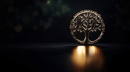 Fototapeta premium Illuminated Tree of Life Symbol with Dark Background and Soft Glow