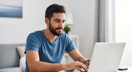A person working remotely, showing a polite smile to the screen while looking exhausted. Captures emotional contrast of modern digital work.