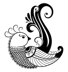 Decorative Bird Illustration: A stylized illustration of a bird with ornamental details and flowing shapes, perfect for adding a touch of elegance and artistic flair.