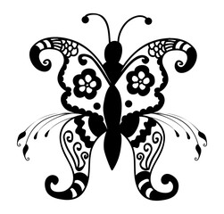 Artistic Butterfly Silhouette: A detailed silhouette of a butterfly, showcasing intricate patterns and elegant curves, perfect for designs symbolizing transformation and grace.
