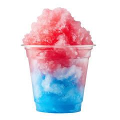 Red and blue mixed shaved ice in cup, isolated on transparent background