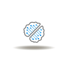Vector illustration of brain with circuit pattern. Symbol of AGI Artificial General Intelligence.