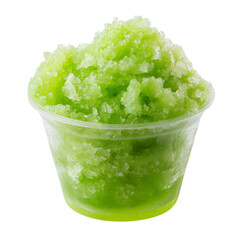 Green shaved ice in cup, isolated on transparent background