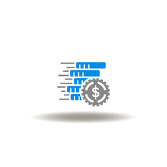 Vector illustration of coins pile stack fast move and coin with dollar currency. Symbol of money transfer.