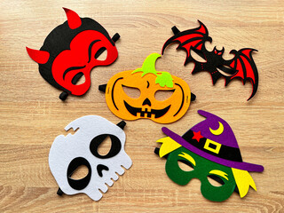 Halloween. DIY Felt Halloween Masks. Set of Various Masks, monsters, Pumpkin, Devil, Witch, Skeleton, Bat, DIY Toys, Dress Up Mask, Party Supplies, Birthday Party Favors, Game Accessories
