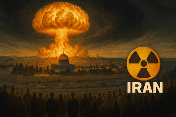 Dramatic Depiction of Nuclear Threat over Middle Eastern City