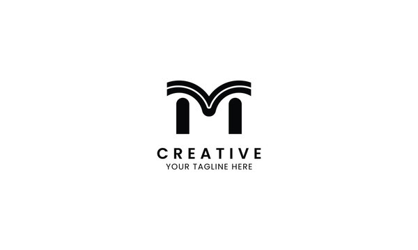 Minimalist letter M book logo for education, book store and library