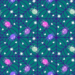 Cartoon monsters seamless Halloween spider pattern for wallpaper and fabrics and textiles and packaging and linens