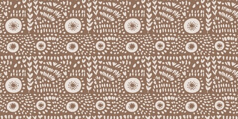 Calm scribble shape minimal shape seamless border pattern. Gender neutral baby nursery natural brown linen banner background. Scandi style sketch doodle wash tape edging trim. 