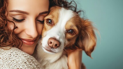 A heartwarming image depicting a woman joyfully embracing her dog, symbolizing the deep emotional connection and love shared between humans and their furry companions.