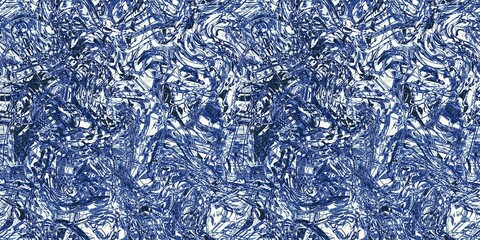 Dye wash indigo blue textur border fabric effect background. Seamless edging trim pattern in masculine Japanese block print style. Perfect for washing tape, ribbon and banner design