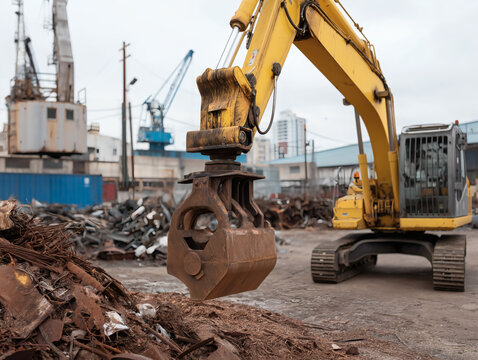 Heavy Machinery in an Industrial Scrap Yard