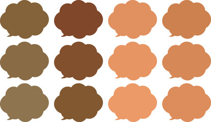 茶色系の１２色の雲の形をした吹き出しセット。
ベクターで可愛くて使いやすい。