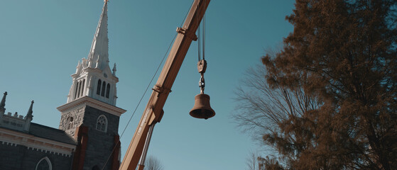 Bell Installation at Historic Church with Crane