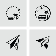 Travel Icons Van, Airplane, Palm Tree, Journey, Vacation