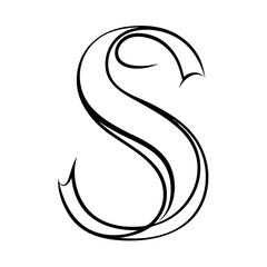 Obraz premium Elegant black and white curved letter s typography art design