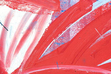 Old wall background with red and blue color paint streaks on white wall surface