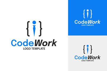 Coding work logo design template vector symbol illustration