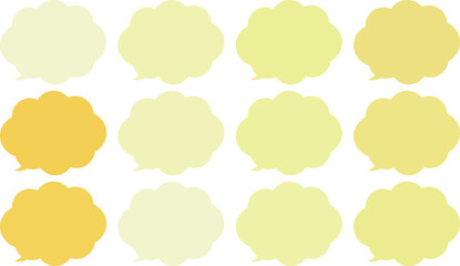 All the bubbles have a distinctive, rounded, cloud-like, or scalloped edge design. This vector image features twelve speech bubbles.　Yellow and orange color.