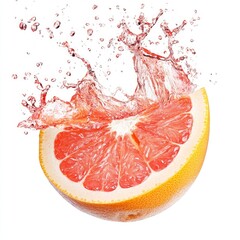 Juicy Grapefruit Falling with Splashing Water