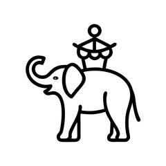 Vector illustration of a circus elephant with a performer on its back in a playful style on a white background with copy space