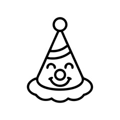 Vector illustration of a cheerful clown face with a party hat in a joyful style on a white background with copy space