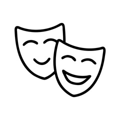 Vector illustration of comedy and tragedy masks in a joyful style on a white background with copy space