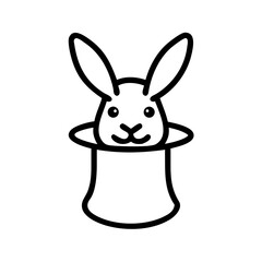 Vector illustration of a cute rabbit emerging from a magician's hat in a playful style on a white background with copy space