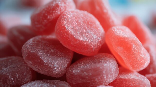 Close-up of sugary red candy pile capturing sweet texture and color
