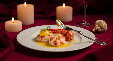 Elegant Presentation Of Lobster Dish Under Candlelight For Gourmet Dining