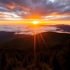 sunset over the mountains  cloud hill