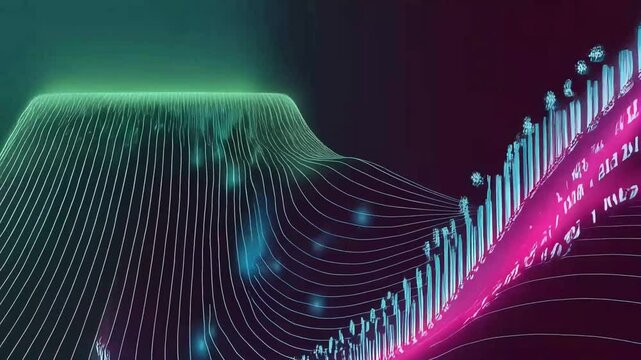 Abstract Digital Waveform Background featuring glowing binary code data stream animation