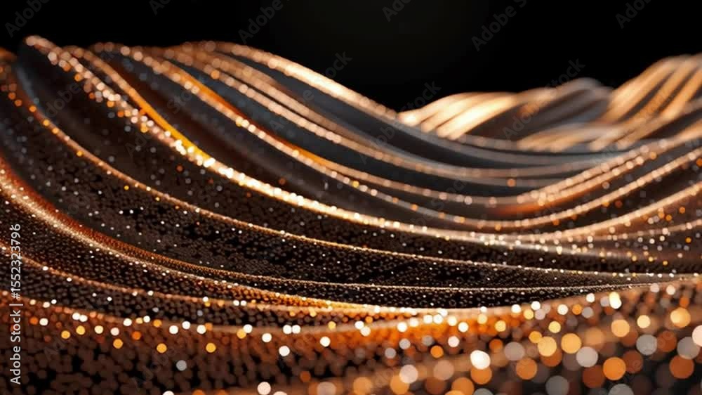 Poster abstract waves of shimmering particles create mesmerizing visual effect with warm colors, showcasing