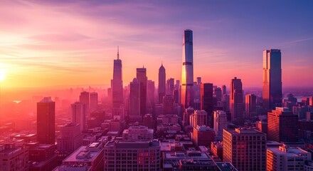 Fototapeta premium Urban Dawn: A Vibrant Cityscape Embracing the Future