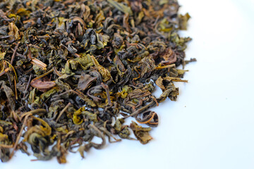 Close-up of dried oolong tea leaves