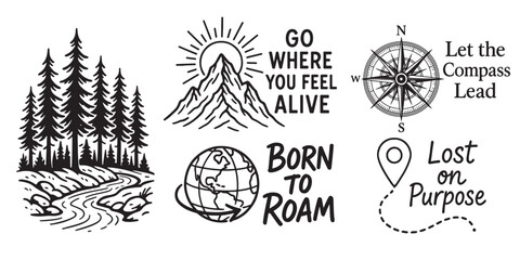 Adventure Quote Vector Bundle –  Travel Pack Minimalist Compass, Mountain Hiking, Forest, Travel Lettering SVG-01