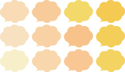 All the bubbles have a distinctive, rounded, cloud-like, or scalloped edge design. This vector image features twelve speech bubbles.　Yellow and orange color.