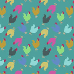 Seamless pattern with colorful stylized roosters.eps