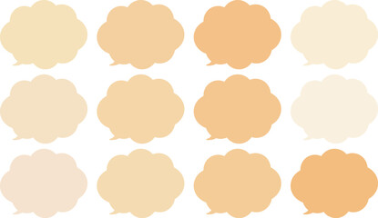 All the bubbles have a distinctive, rounded, cloud-like, or scalloped edge design. This vector image features twelve speech bubbles.　Yellow and orange color.