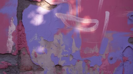 Fototapeta premium Colorful abstract peeling wall with pink and purple graffiti