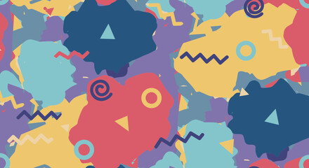 Playful geometric abstract pattern, vibrant colors, retro style artistic background