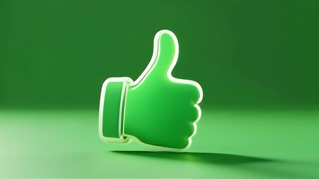 Glowing green thumbs up symbol representing approval or success in a modern digital style
